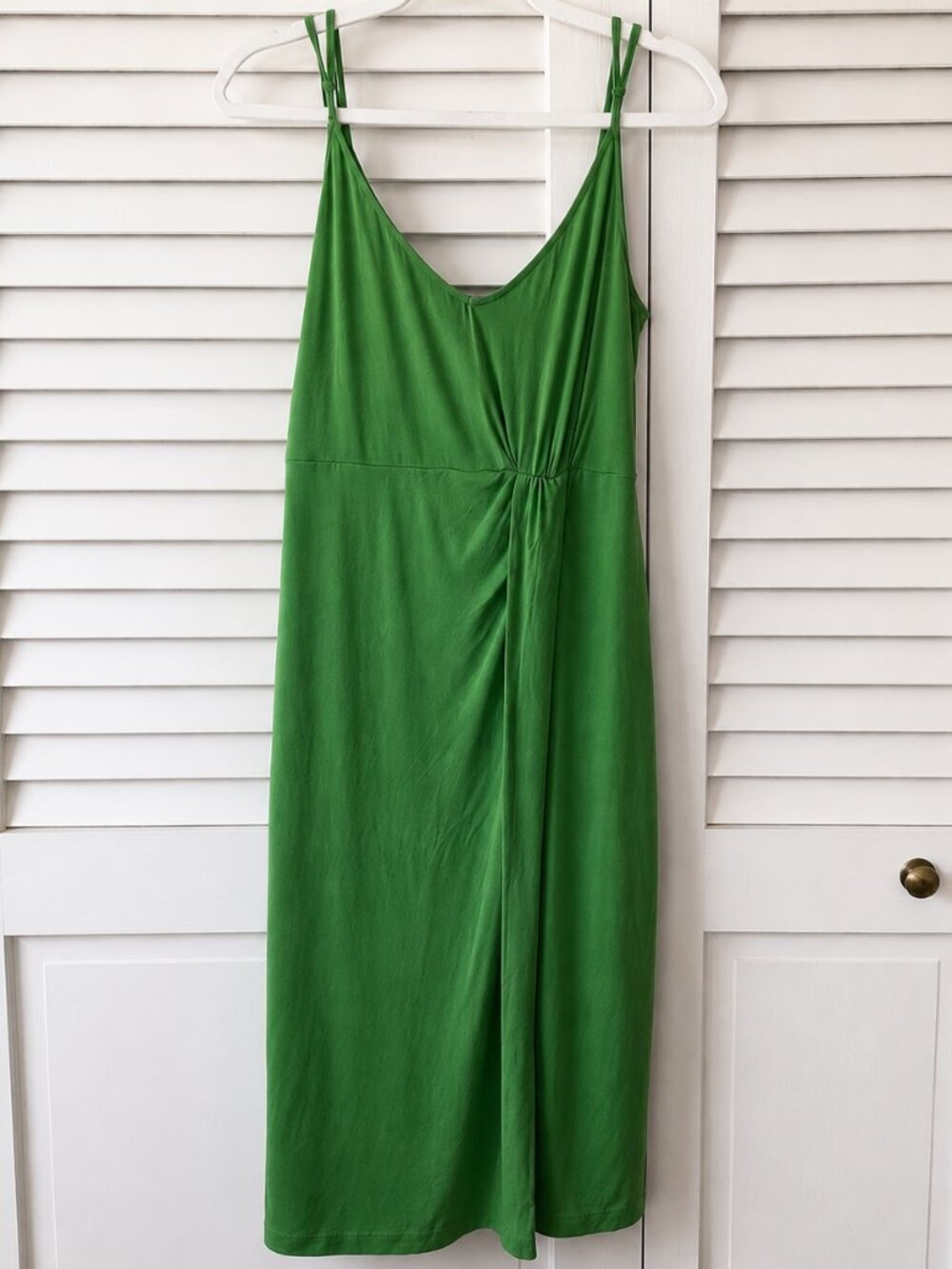 Boden Green Jersey Midi Dress 10P Faux Wrap Stretch Petite Wedding Guest - Picture 2 of 5